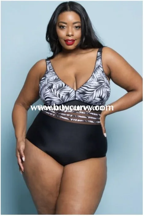 SWIM {Hawaiian Tropics} Black & White Printed Swimsuit