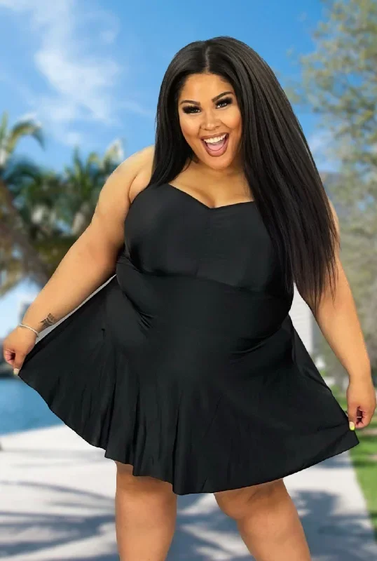 SWIM-T {She & Sea} Black Cutout Swim Dress SALE!!! EXTENDED PLUS SIZE 2X 3X 4X