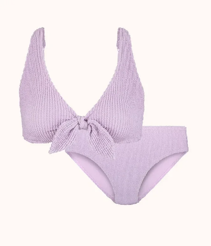 The Ruched Plunge Bralette & High Waist Swim Bundle: Lilac