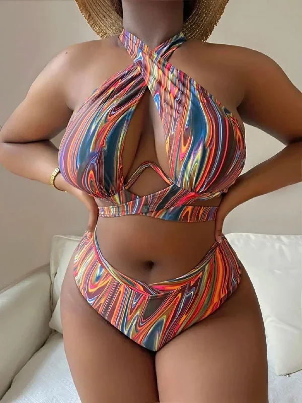 FashionSierra - 2024 Trendy High Wais Elegant Push Up Plus Size Swimsuits