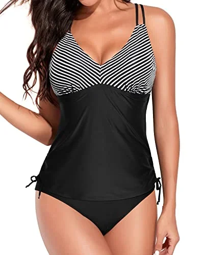 Tummy Control V Neck Two Piece Bathing Suits for Women Tankini Swimsuits