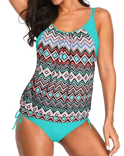 Athletic Two Piece Bathing Suits Double Up Swimwear-Green Tribal