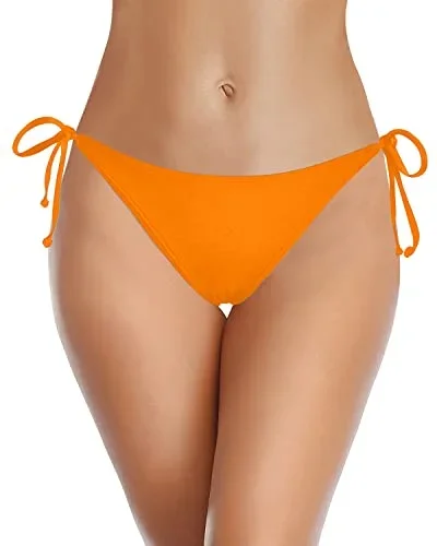 Low Rise Bathing Suit Bottom Tie Side Bikini Bottom Full Coverage Swimsuit Bottom-Bright Orange