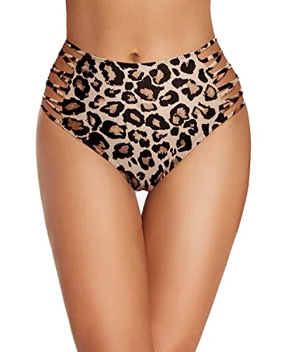 Mid High Rise Women's Full Coverage Tankini Bathing Suit Bottom-Leopard