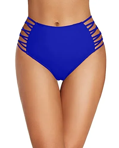 Mid High Rise Women's Side Strappy Bathing Suits Bottom-Royal Blue