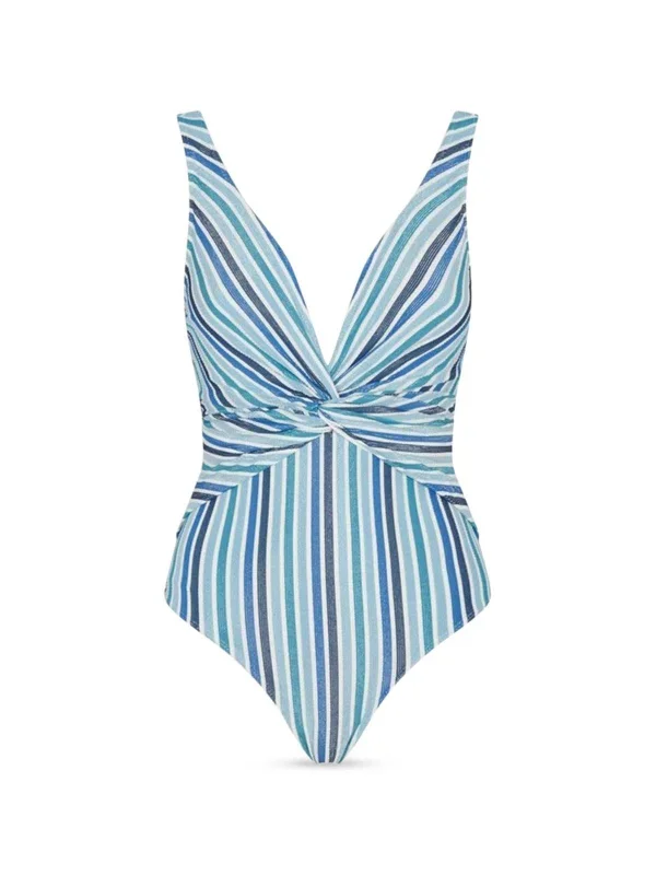 Womens Striped Lined One-Piece Swimsuit